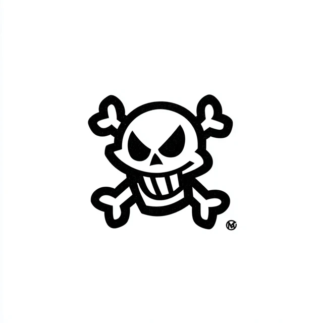 Skull Crossbones Zipper Logo Black and White