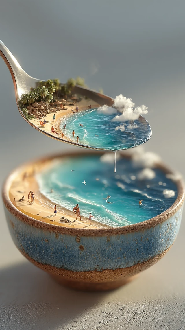 Magical Beach Scene Inside a Spoon Surreal Art