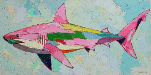 Peter Max Style Shark Painting Abstract Art