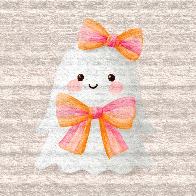 Cute Watercolor Ghost with Pink Bow Clipart