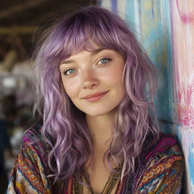 Woman with Purple Hair Natural Beauty Bohemian Style