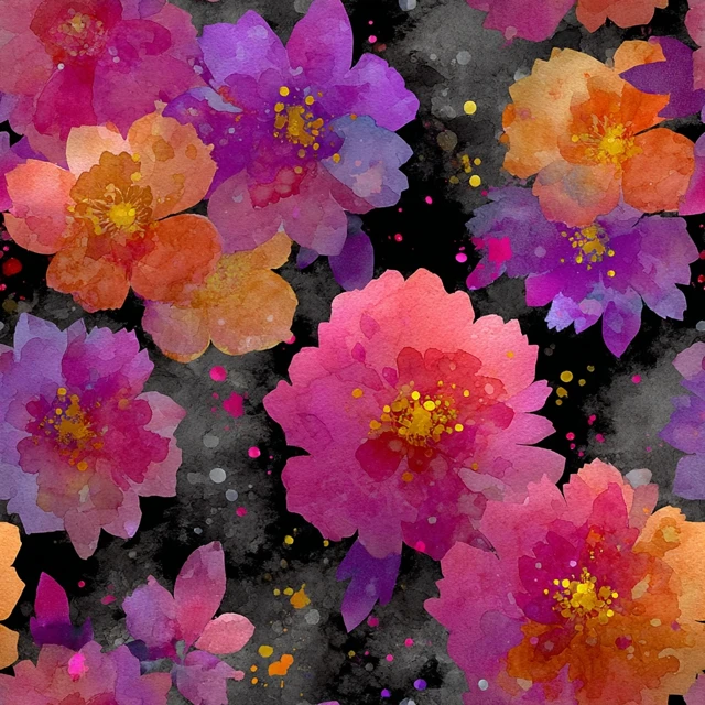 Neon Watercolor Floral Seamless Pattern Design