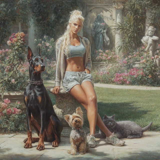 Princess in Paradise Garden with Pets Painting