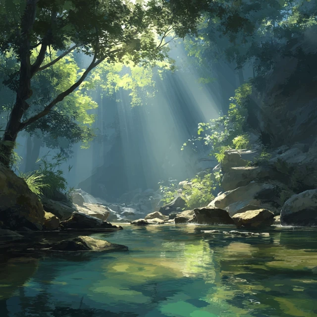 Landscape Art Sunlight Beaming Through Trees