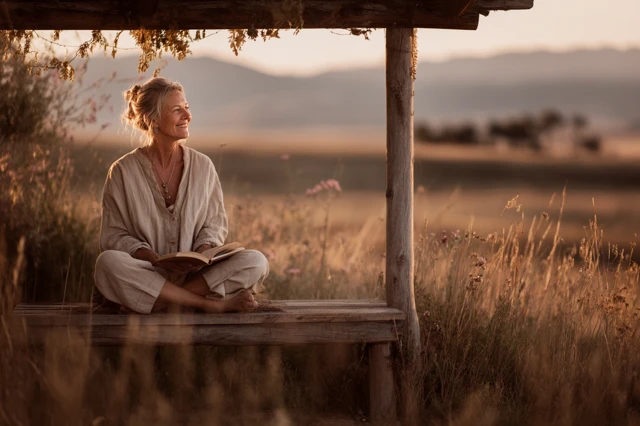 Woman Reading in Nature Peaceful Relaxing Scene