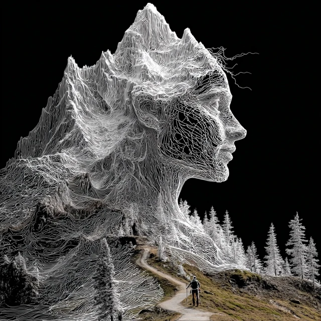 Mountain Woman Line Art Illustration