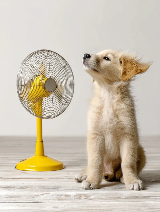 Puppy and Fan A Warm Summer Home Interior