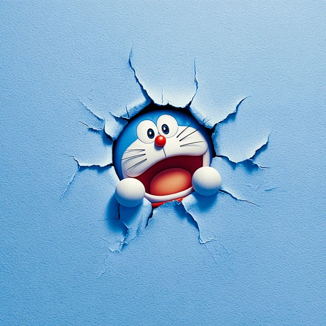 Doraemon Peeking Through Paper Illustration