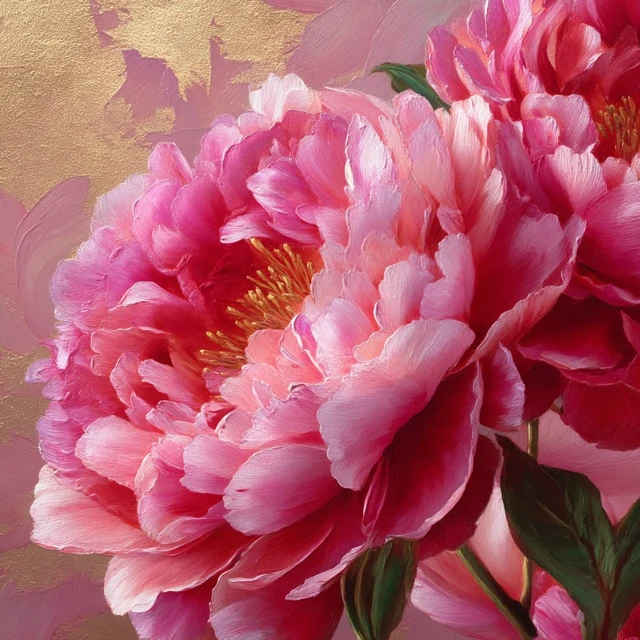 Peony Painting Close Up Pink and Gold Details