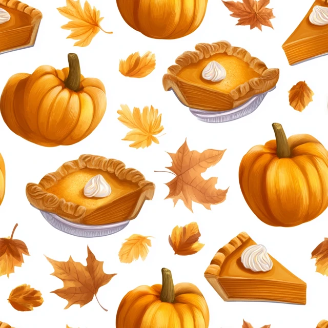 Autumn Seamless Pattern Pumpkins Pie Leaves Digital Art