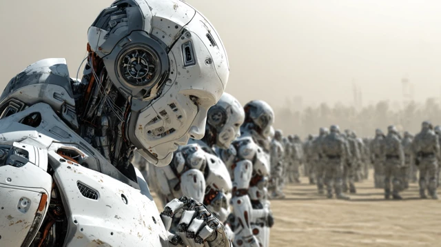 Futuristic Android Army Threatening Humans