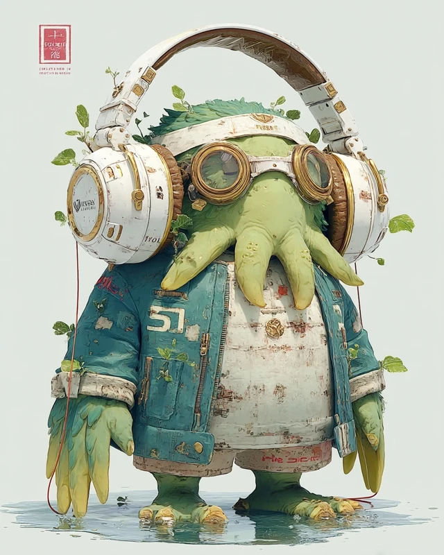 Cute Cthulhu with Headphones - Watercolor Art