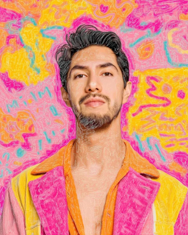 Mixed Media Portrait Neon Doodle Art