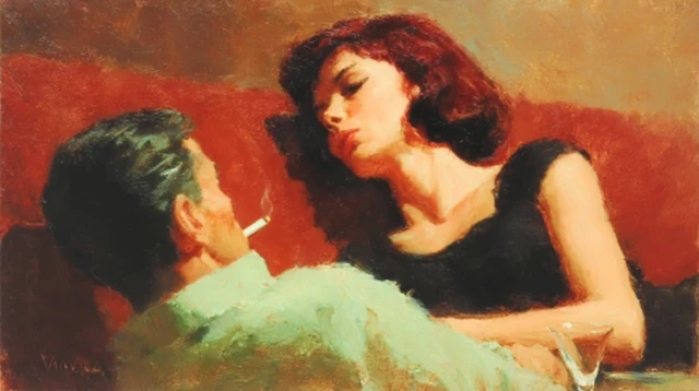 Romantic Oil Painting Intimate Noir Scene
