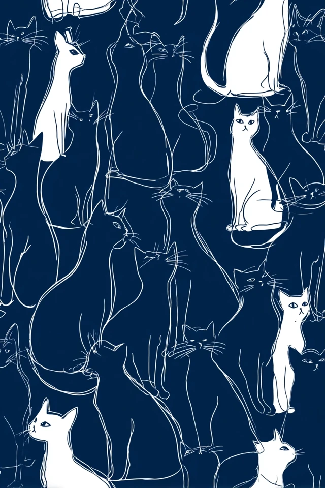 Navy Cat Silhouettes Modern Elegant Design