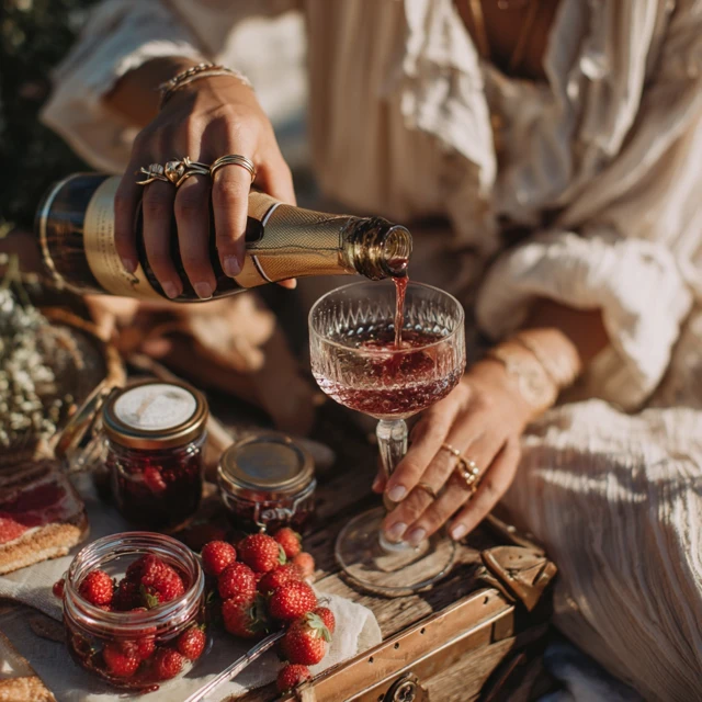 Gen Z Picnic Champagne with Berries and Jam