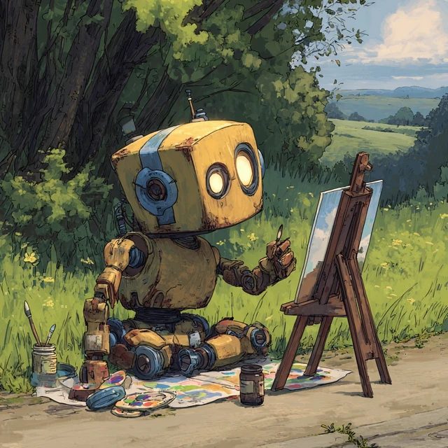 Manga Robot Painter Plein Air Artwork