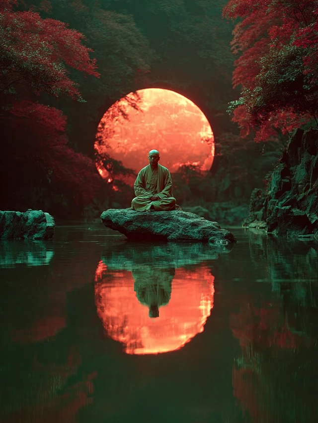 Meditation by the Lake Surreal Landscape Art