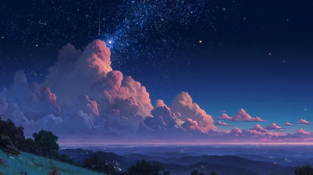 Anime Night Sky Ghibli Miyazaki Scene