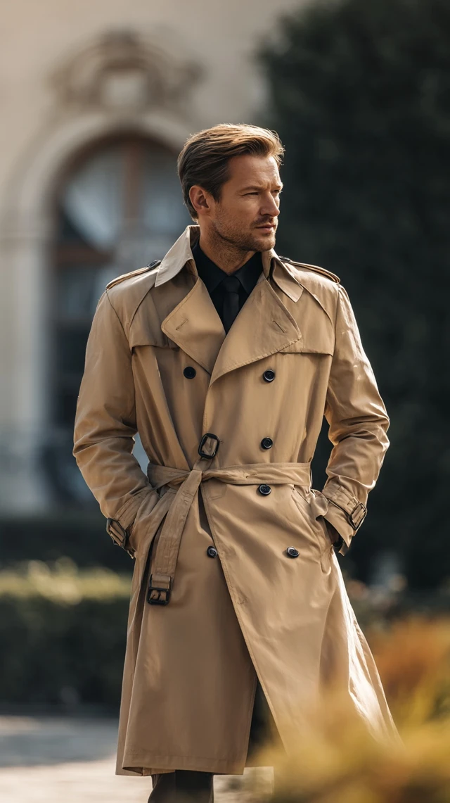 Handsome Man in Trench Coat Outdoors Cinematic