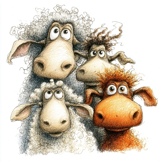 Whimsical Sheep Family Cartoon Illustration