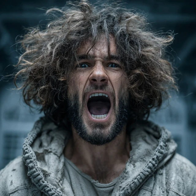 Paranoid Man Portrait in Cyberpunk Style