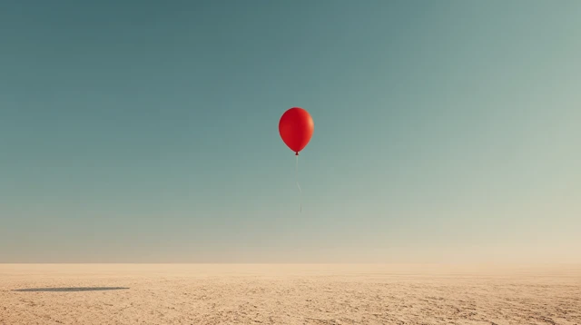 Red Balloon Floating in Desert Surreal Minimal