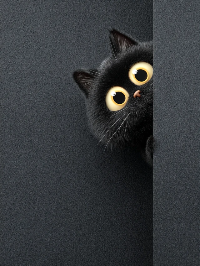 Cute Black Cat Peekaboo Illustration