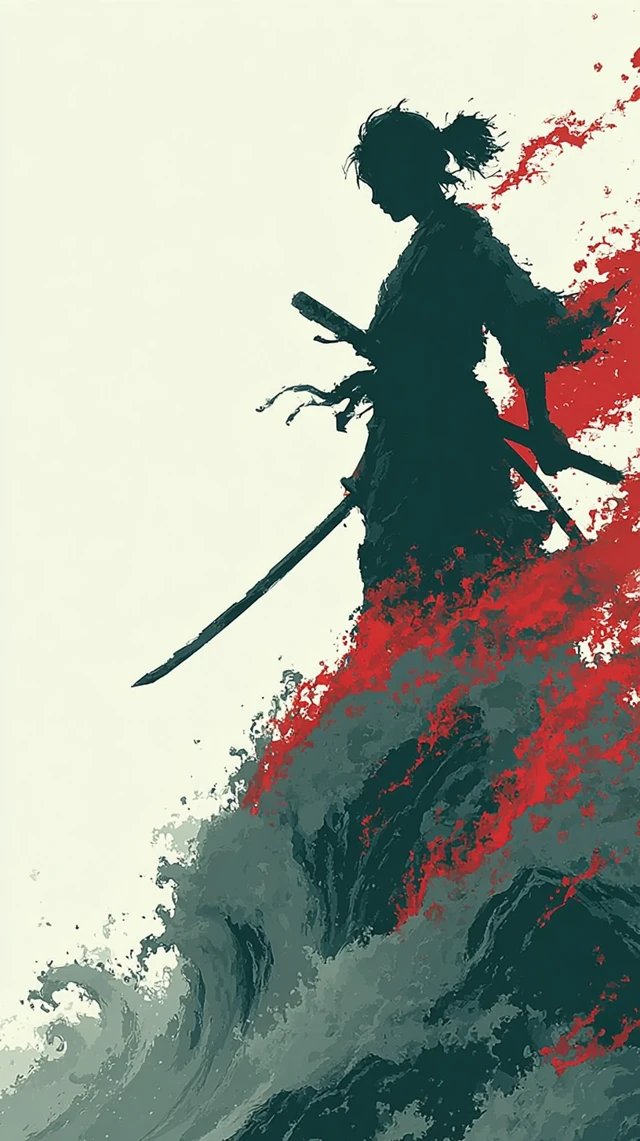Female Swordsman on Cliff Ink Wash Painting