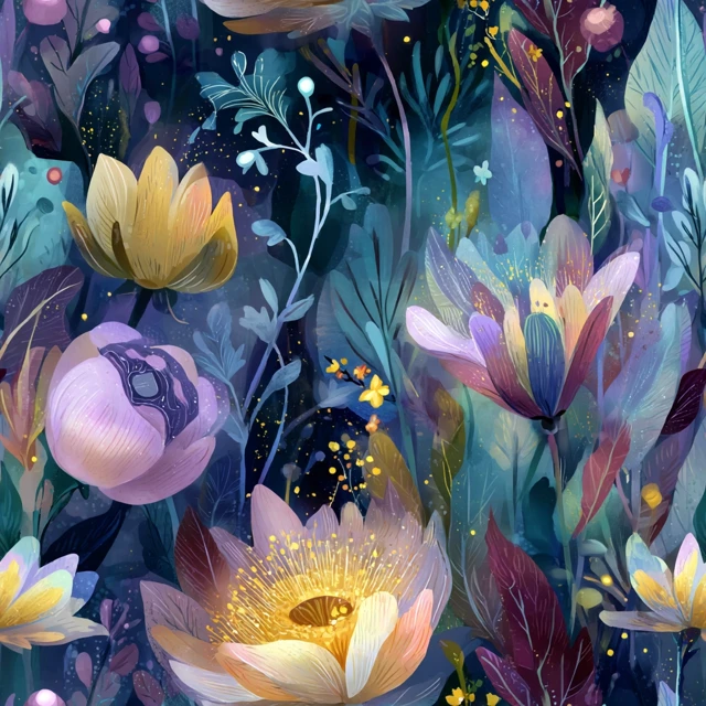 Watercolor Floral Scene Cosmic Abstraction Painting
