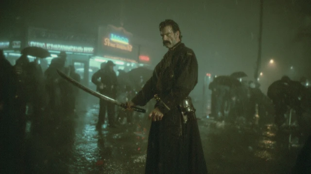 Cyberpunk Warrior In Rainy City