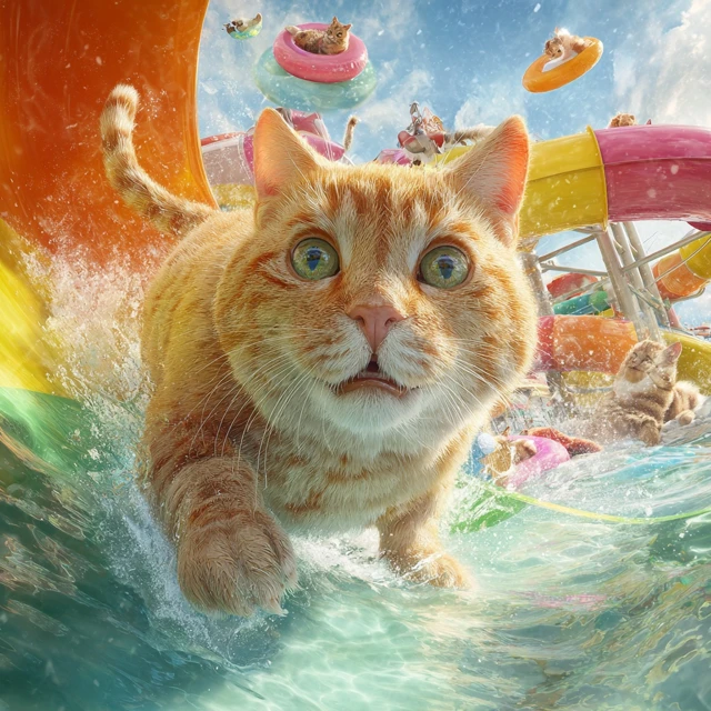 Orange Tabby Cat at Waterpark Adorable and Fun