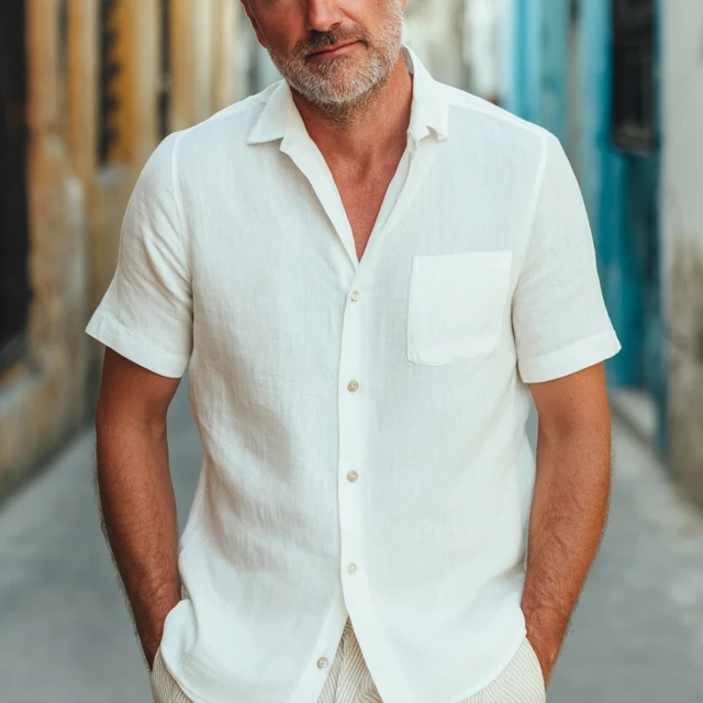 Mens White Linen Shirt - Vacation Style