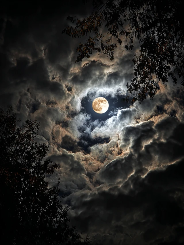 Eerie Moon in Black Sky Horror Scene