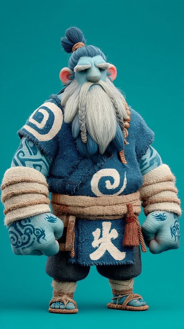 3D Character: Blue Haired Warrior with Tattoos