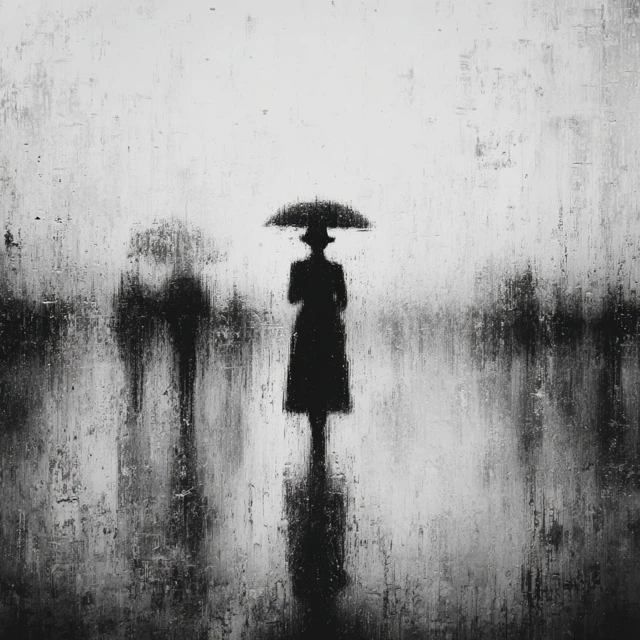 Woman Under Umbrella in the Rain Painting