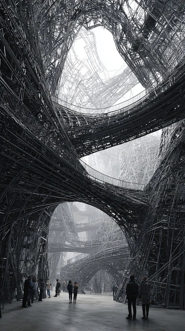 Intricate Steel Structure with People Admiring