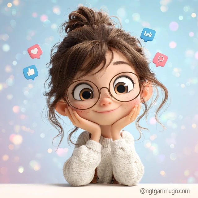 3D Cartoon Girl in Instagram Frame