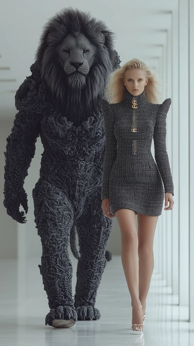 Futuristic Queen and Lion King in Chanel Couture 3D Render