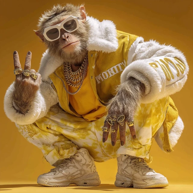 Cool Monkey in Streetwear Golden Yellow Background