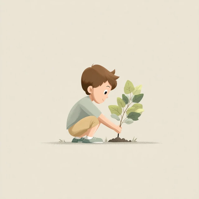 Child Planting Tree Animated Illustration
