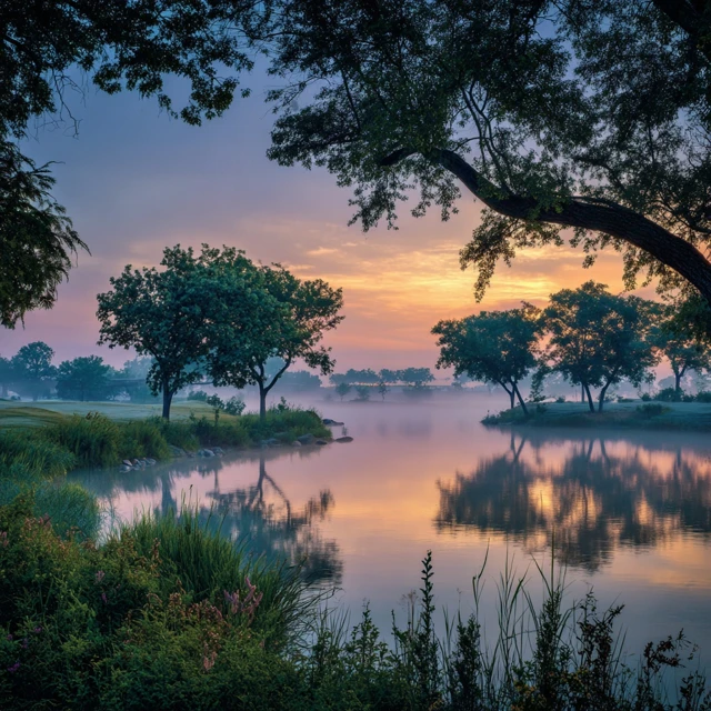 Serene Lake Landscape at Sunrise Tranquil Nature Scene
