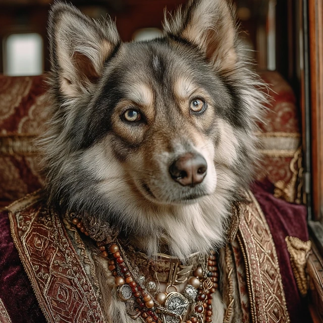 Helmut Newton Husky in Vintage Train Hyperrealistic Photo