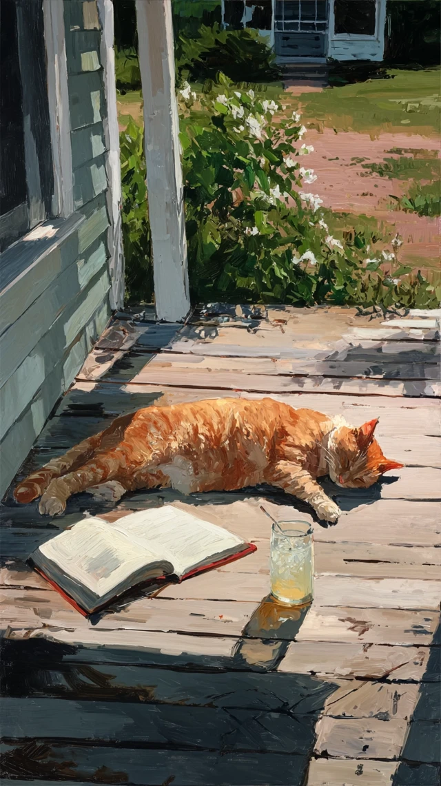 Orange Cat Lemonade and a Book Summer Scene