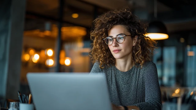 Businesswoman Working on Laptop in Modern Office