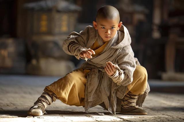 Young Shaolin Monk in Action Kung Fu Martial Arts