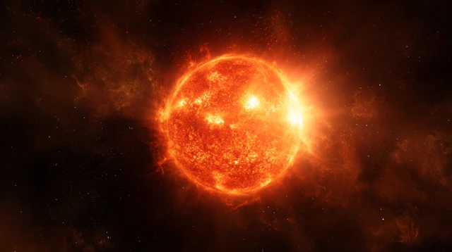 Realistic Burning Sun in Space Cosmic View