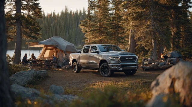 Family Camping Adventure Dodge Ram Lakeside Forest