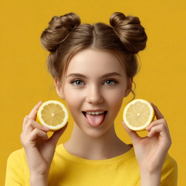 Girl with Lemons Playful Portrait