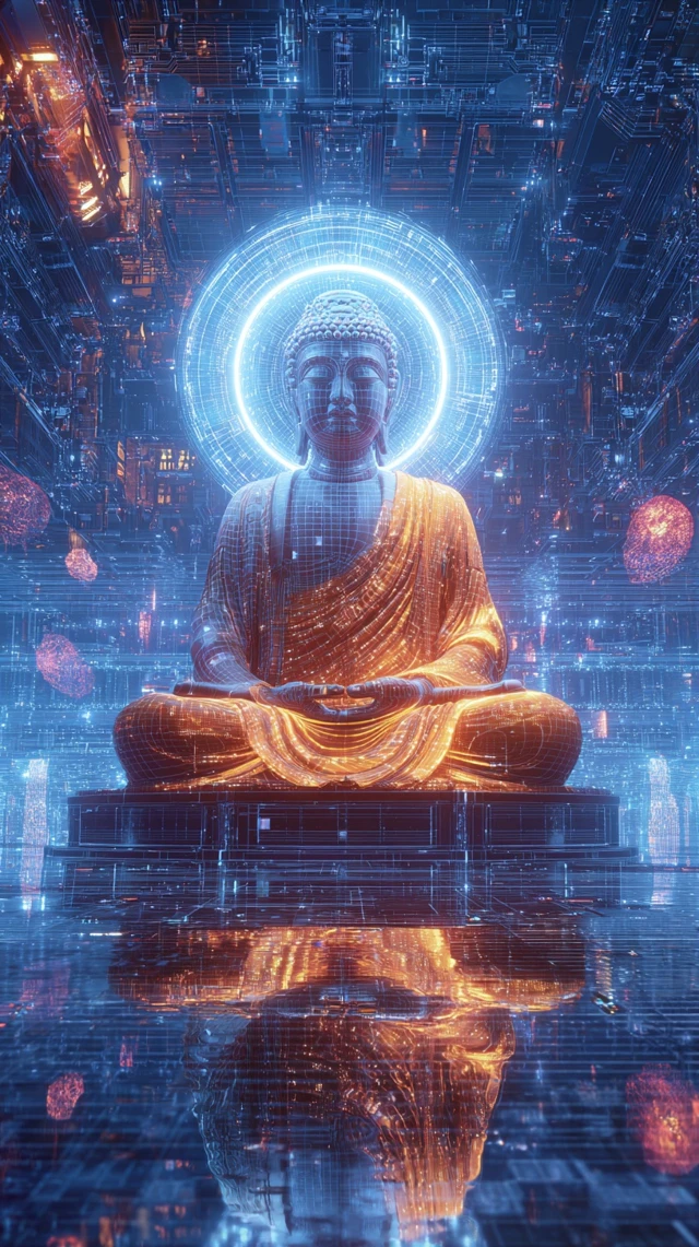 Cyberpunk Buddha Digital Temple